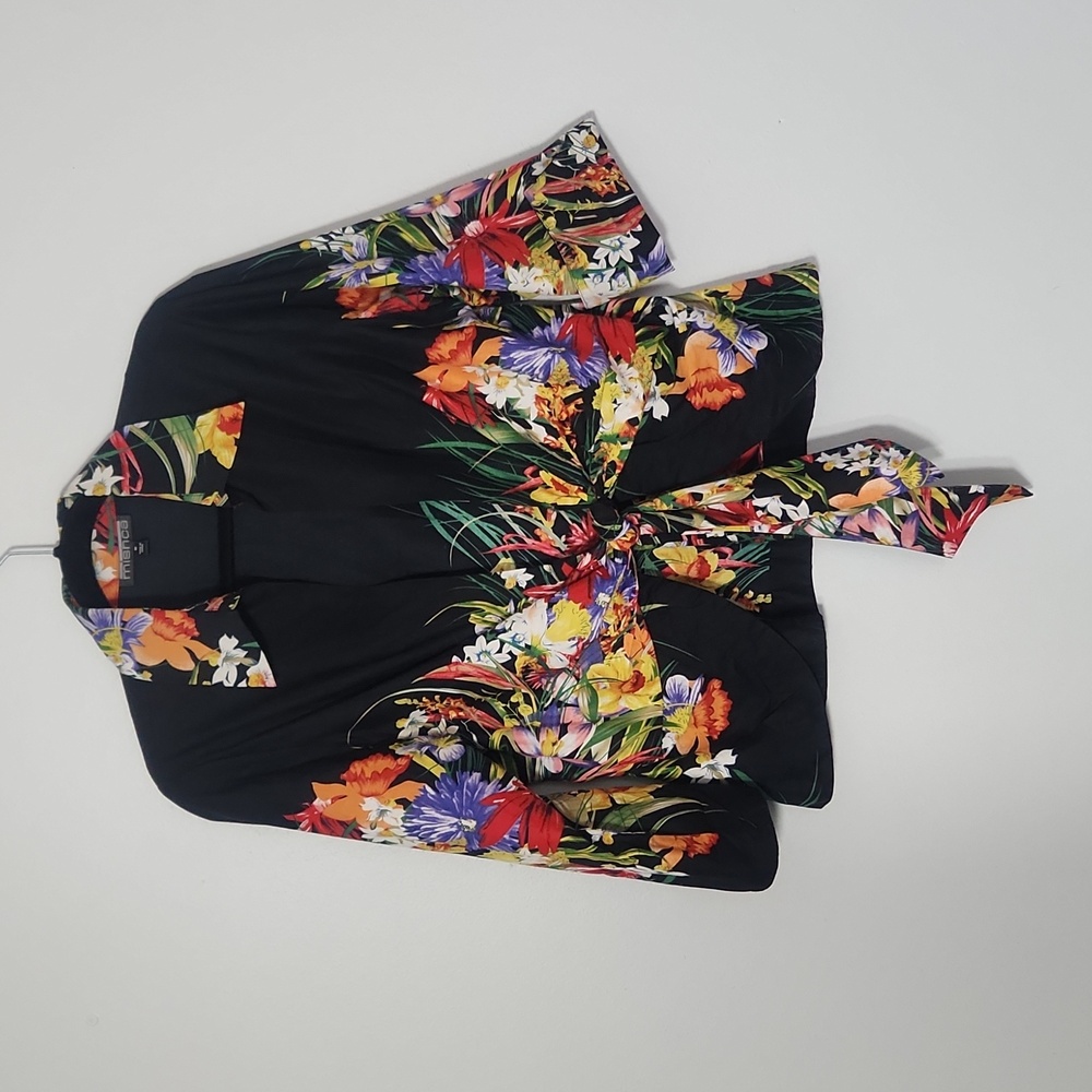 Mishca Floral Wrap Tie Front Blouse, Size Medium, 100% Cotton, Great Condition